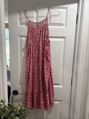 Peyton & Parker Coral and Navy Leaf Print dress